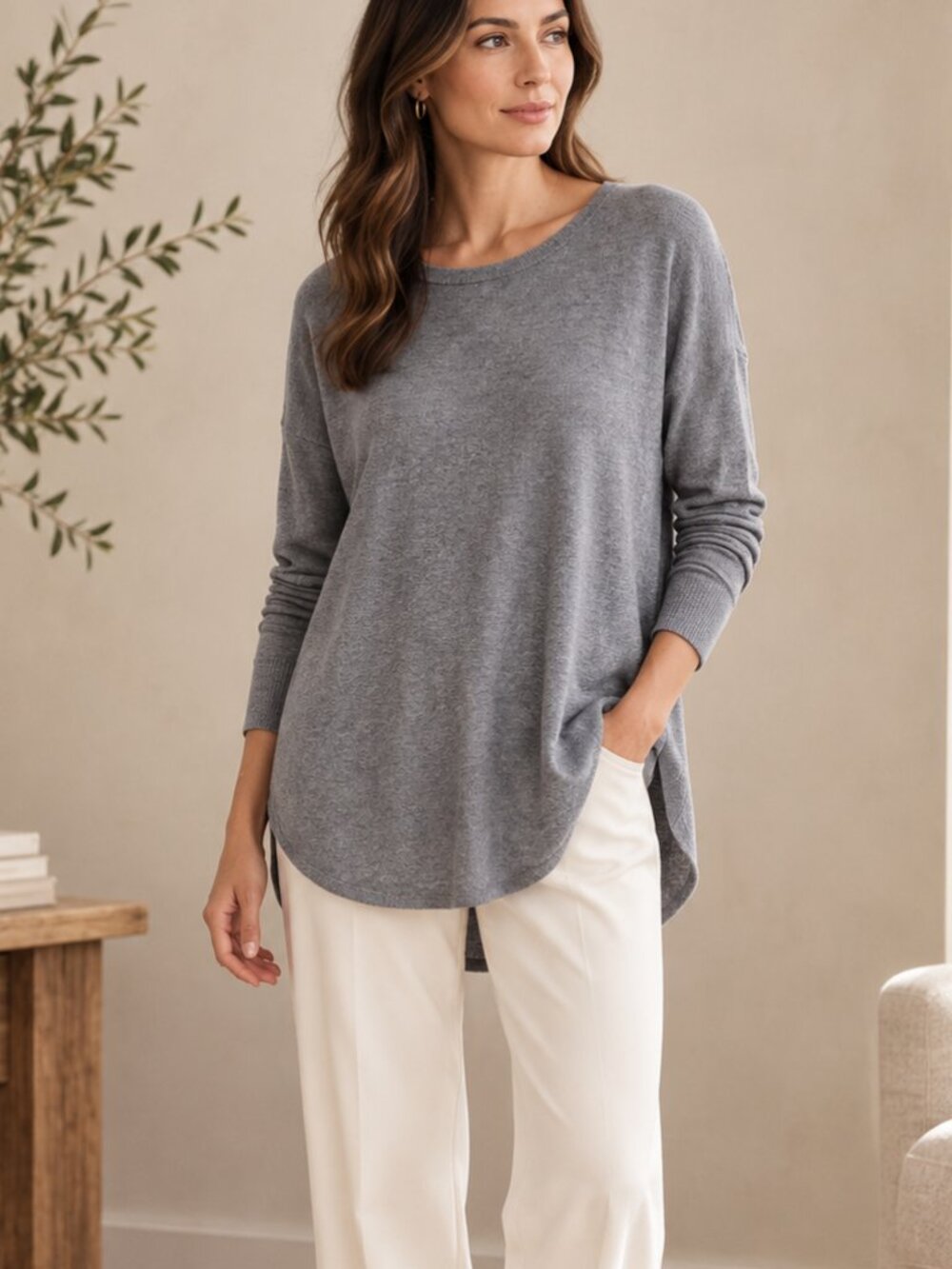 Vince Wool Cashmere Sweater Gray Oversized Scoop Neck Relaxed S